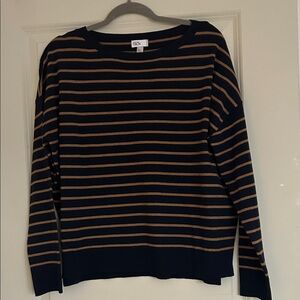 Classic Navy and Tan Striped Women's Sweater